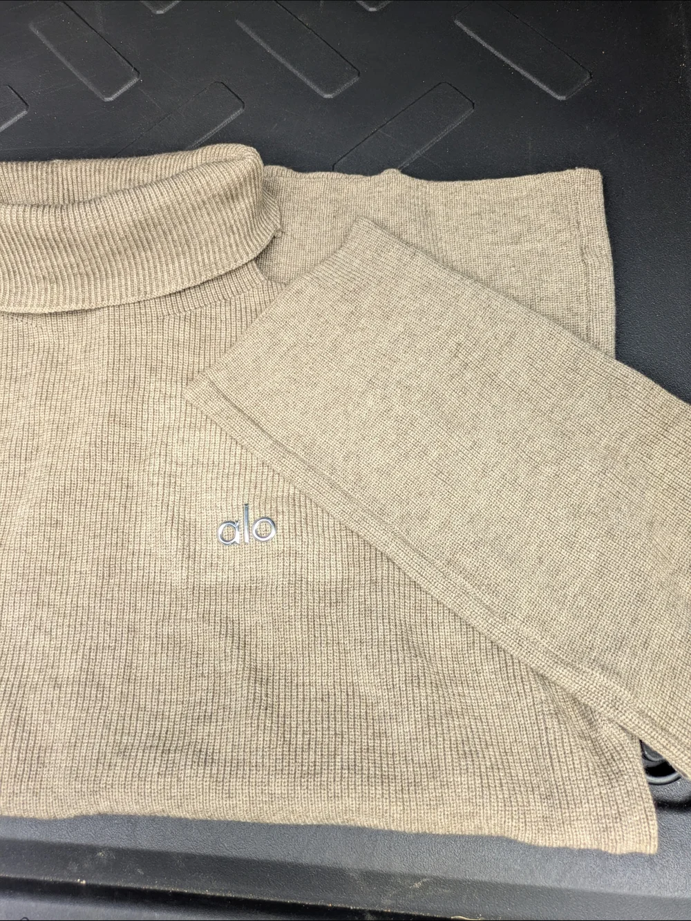 ALO Yoga Asymmetrical Taupe Ribbed Turtleneck Sweater Side Button